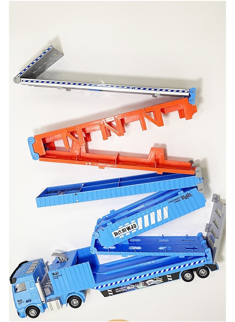Folding Catapult Racing Car, 8PCS Alloy Car, Container Transportation Vehicle, Sounds and Lights, Foldable Track Toy Car for Boys and Girls, 3+ Years Old