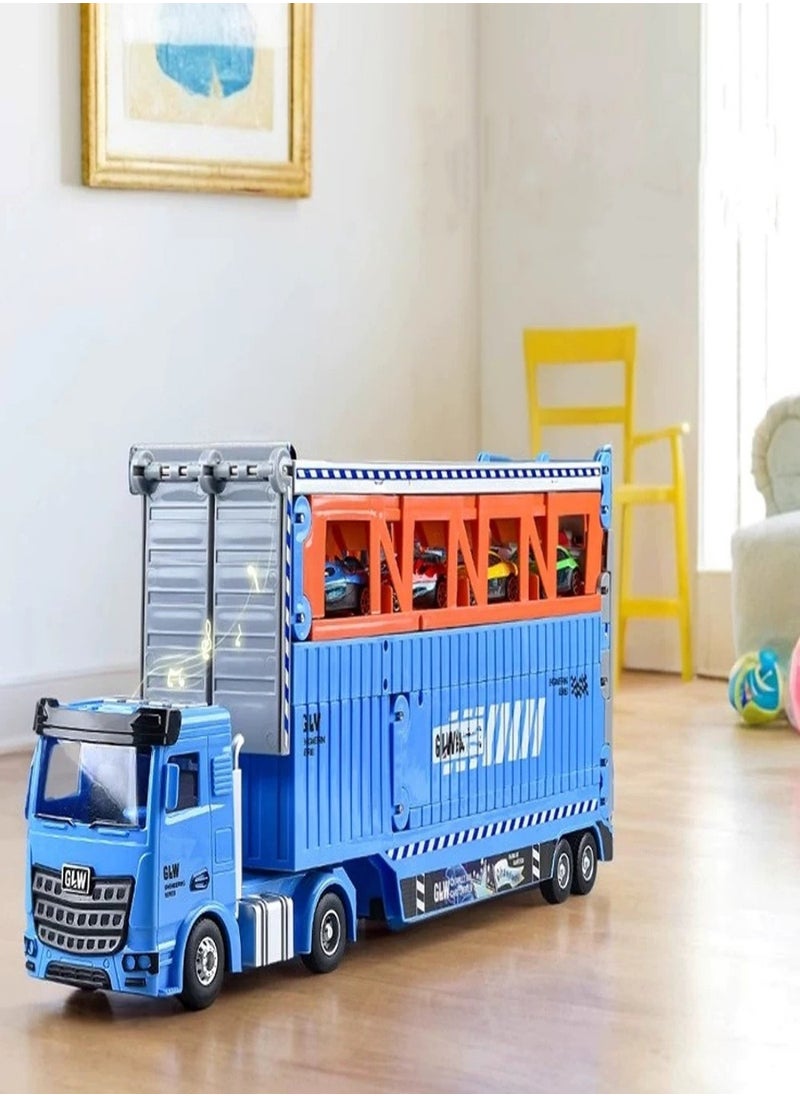 Folding Catapult Racing Car, 8PCS Alloy Car, Container Transportation Vehicle, Sounds and Lights, Foldable Track Toy Car for Boys and Girls, 3+ Years Old