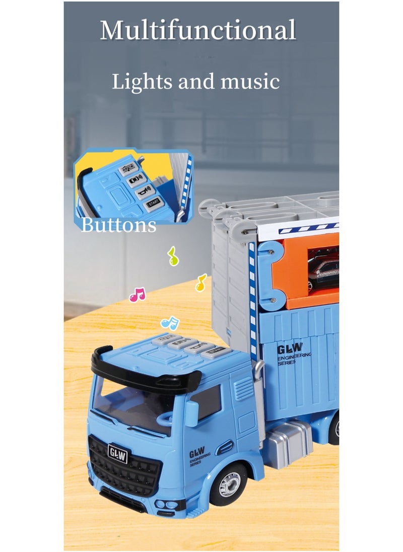 Folding Catapult Racing Car, 8PCS Alloy Car, Container Transportation Vehicle, Sounds and Lights, Foldable Track Toy Car for Boys and Girls, 3+ Years Old