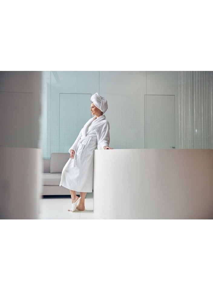 Unisex Cotton Fleece Bathrobe Skin-friendly Breathable Nightgown Simple Hooded Home Clothes White