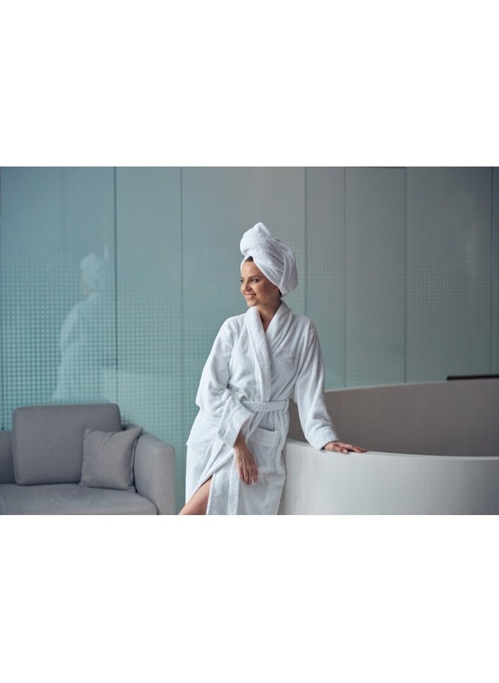 Unisex Cotton Fleece Bathrobe Skin-friendly Breathable Nightgown Simple Hooded Home Clothes White