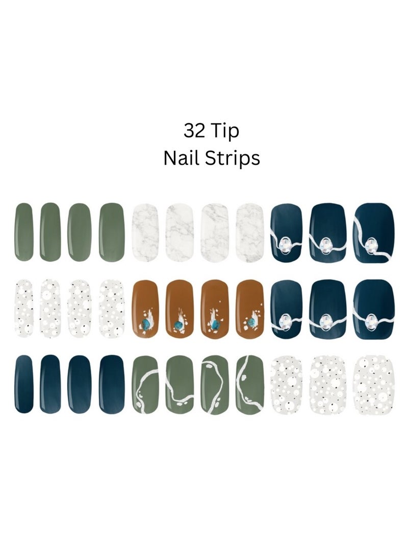 Aquarius 32 Piece of Korean Nail Art with Genuine Swarovski Crystals – Elegant, Long-Lasting Manicure