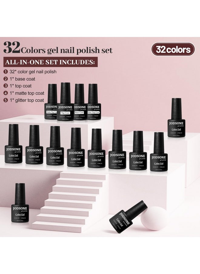 JODSONE 36 PCS Gel Nail Polish Set-32 Colors Gel Polish Kit Base Coat Glossy Matte and Glitter Top Coat Nail Polish Set Green Blue Red Pink Collection Gifts for Women
