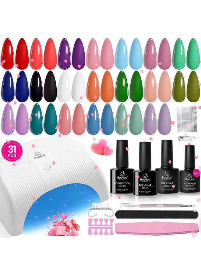 Beetles Gel Nail Polish Kit with UV Light - 31Pcs Nail Polish Set Popular Color Gel with Base and Matte&Glossy Top Coat Soak Off All Season Gel Nail Set Nail Art Valentine‘s Day Gifts for Women