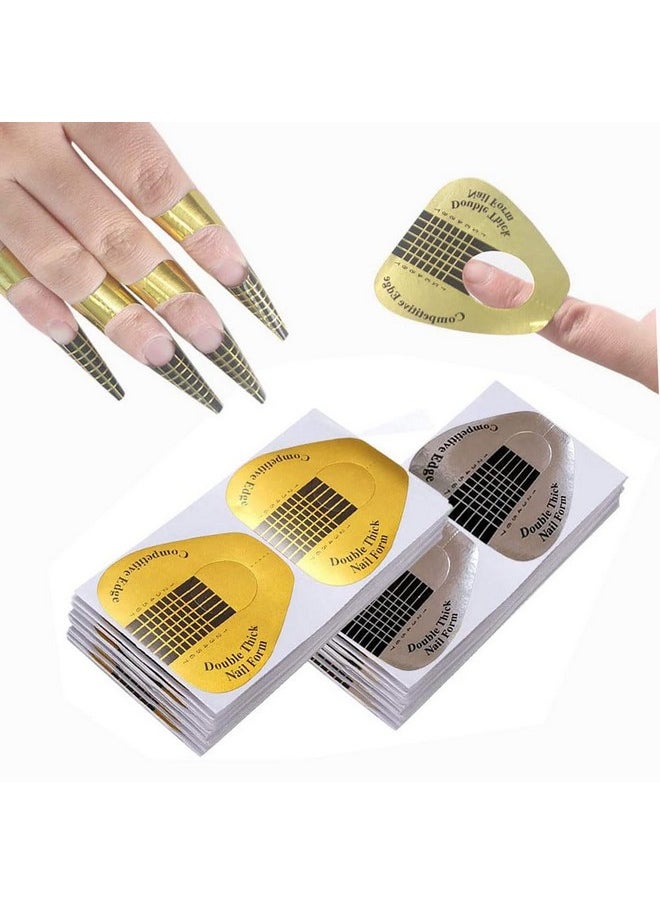 VNC 200Pcs Long Nail Forms Extension Set 100 Pcs Gold + 100 Pcs Silver Nail form guide stickers Thick Nail Art Tips Extension Forms Durable Acrylic Nail Paper Forms Numbers Marked Nail Former Stickers