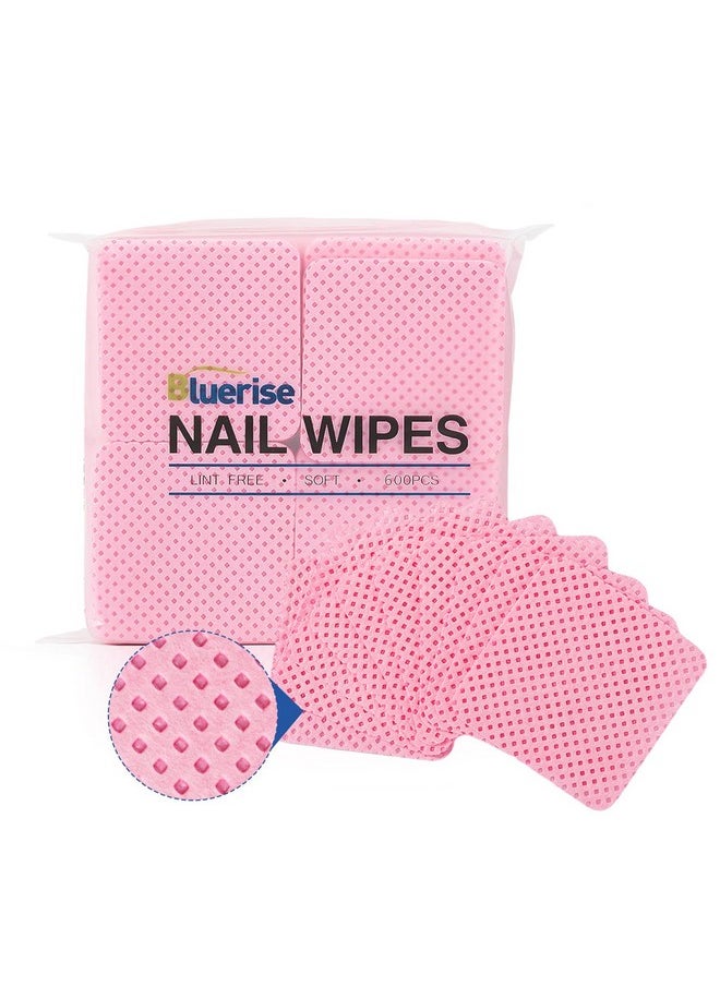 BLUERISE Lint Free Nail Wipes Pink 600pcs Nail Polish Remover Pads Soft Absorbable Eyelash Extension Glue Cleaning Wipes