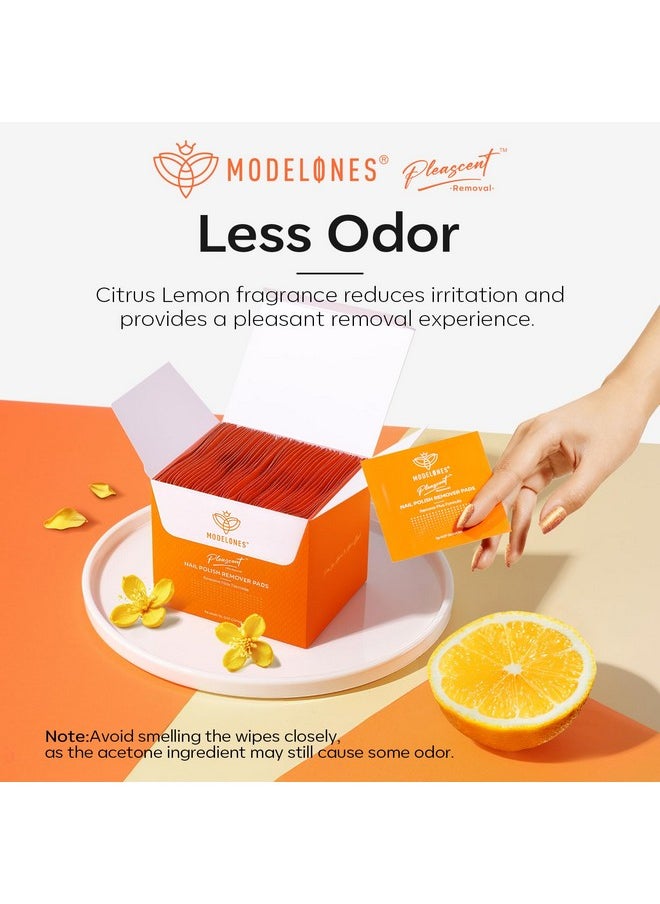 Modelones Nail Polish Remover Pads, Acetone Nail Polish Remover Wipes 50 PCS Professional PleaSCENT Individually Wrapped Wet Wipes Easily & Quickly Lemon Smell Glycerin Moisturizing Big Size Portable