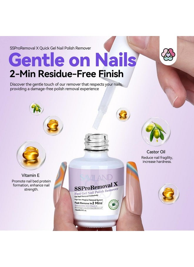 SAVILAND Gel Nail Polish Remover Kit: 2-Min Fast SSProRemoval X Gel Polish Remover Castor Oil & VE Gel Remover with Cuticle Oil Pen Pusher Nail File for Builder Acrylic Dip Powder Less-Damaging Salon