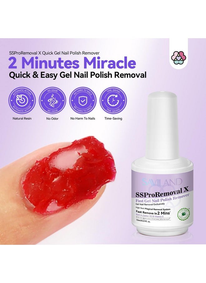 SAVILAND Gel Nail Polish Remover Kit: 2-Min Fast SSProRemoval X Gel Polish Remover Castor Oil & VE Gel Remover with Cuticle Oil Pen Pusher Nail File for Builder Acrylic Dip Powder Less-Damaging Salon