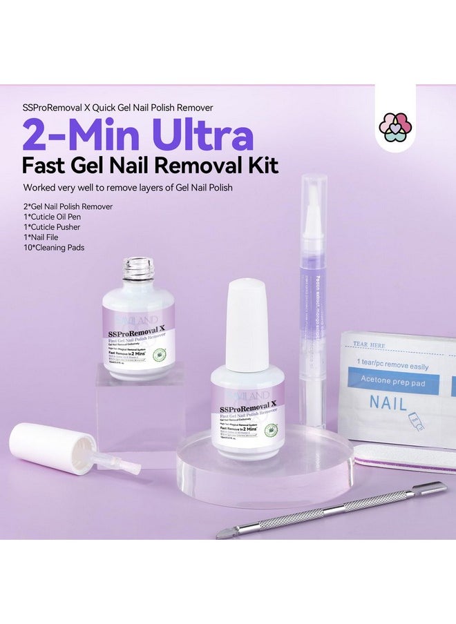 SAVILAND Gel Nail Polish Remover Kit: 2-Min Fast SSProRemoval X Gel Polish Remover Castor Oil & VE Gel Remover with Cuticle Oil Pen Pusher Nail File for Builder Acrylic Dip Powder Less-Damaging Salon