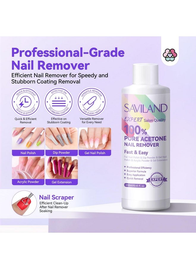 SAVILAND 100% Acetone Nail Polish Remover Kit: Ultra-Powerful Gel Remover with Cuticle Oil Rich in Castor Oil & VE for Repairing Nail, Nail File Buffer Tools for Dip Acrylic Remove Home Salon 8.45 Oz