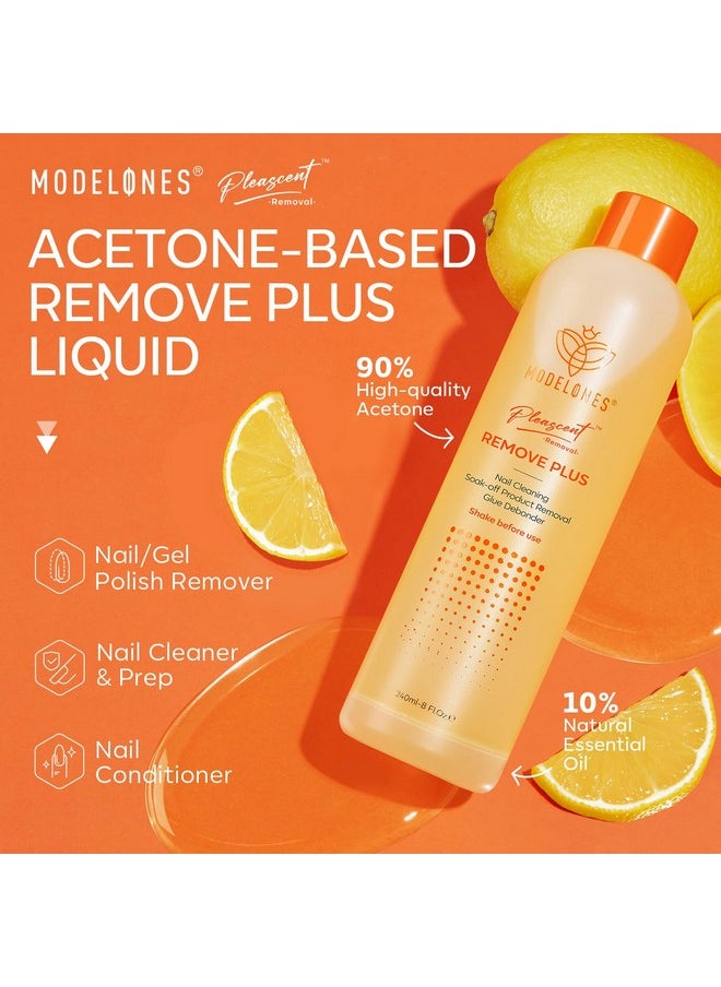 Modelones Nail Polish Remover PleaSCENT Ultra-Powerful Acetone Gel Nail Polish Remover Enriched with Jojoba Oil Nails Removes for Nail Glue Acrylic Dip Powder Nails Remover for Home Salon(8 FL.Oz.)