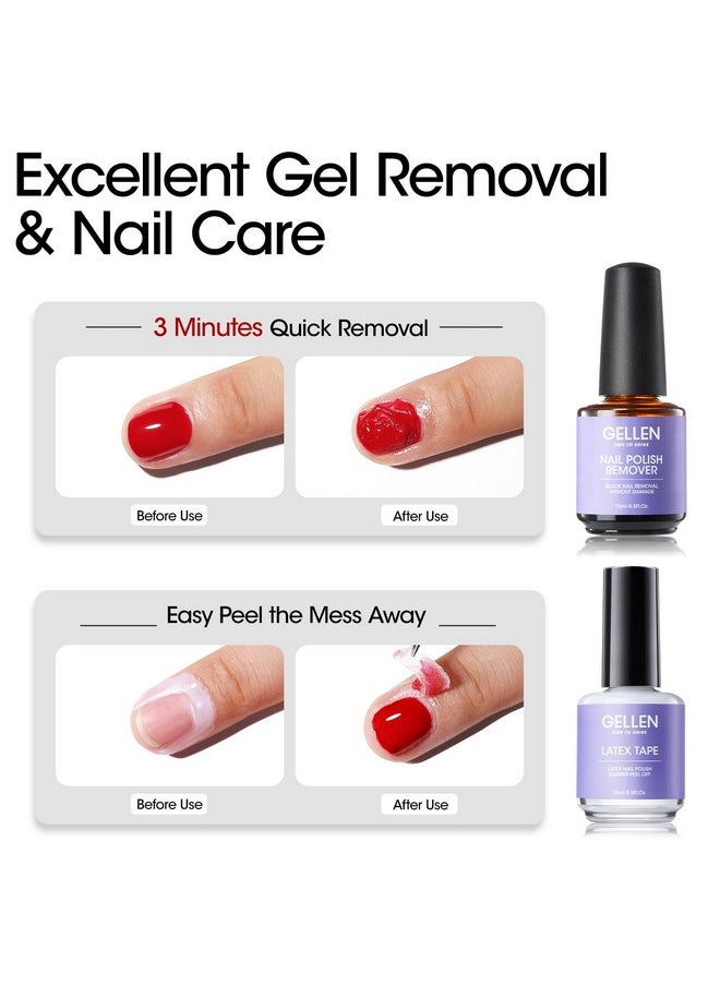 Gellen Gel Polish Remover Kit - Gel Nail Polish Remover with Latex Tape Peel Off Liquid and Manicure Tools, Quick & Easy Gel Polish Remover in 2-5 minutes, No Damage to Nails