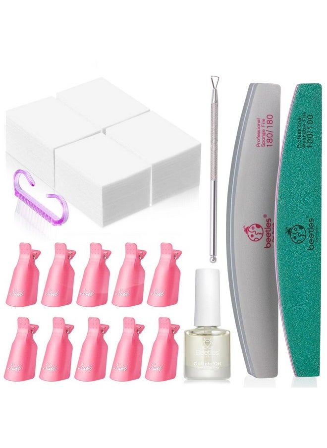 Beetles Gel Polish Remover Kit - Gel Nail Polish Remover with 450 Pcs Lint Free Nail Wipes/10 Pcs Gel Polish Remover Clips/Cuticle Oil/Cuticle Pusher/Nail File Valentine's Day Gifts for Women