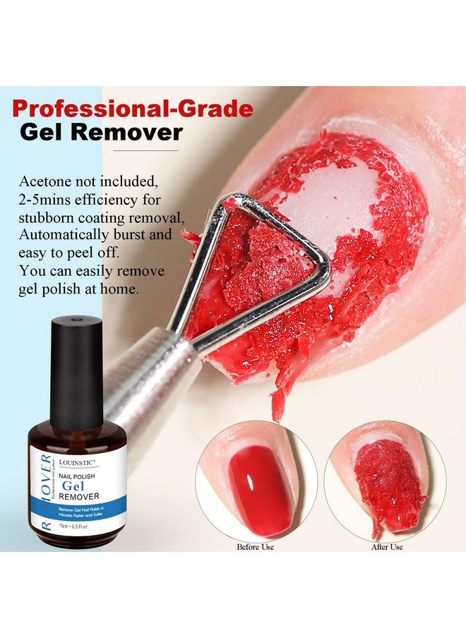 LOUINSTIC Gel Nail Polish Remover-2pcs with Nail Steel Pusher, Scraper and 2 Pieces Nail File, Quickly Remove Gel Polish in 2-5 Minutes at Home, No Need to Wrap and Soak