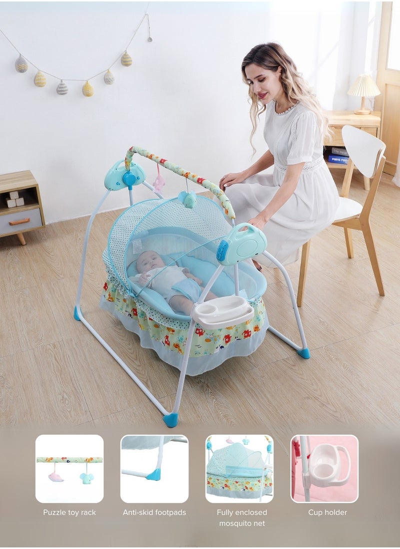Baby Cradle Luxury Blue – Foldable Design with Adjustable Electric Swing, Bluetooth Music, & Remote Control – Ideal for Newborn Comfort and Convenience – Stylish & Compact