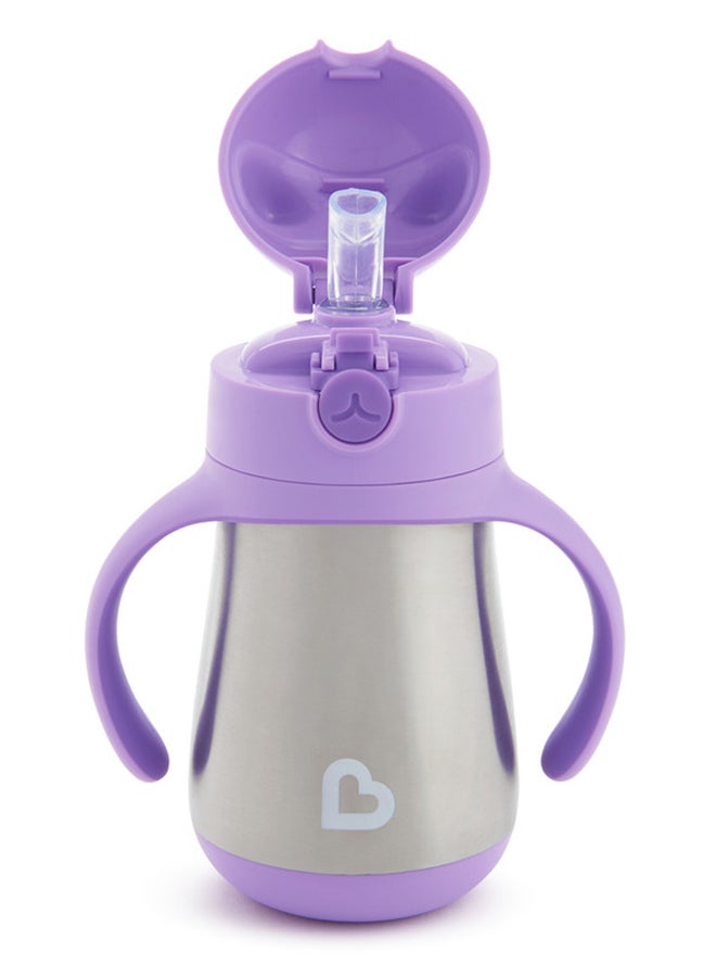 Stainless Steel Insulated Double Walled Straw Cup 8 Oz, Cool Cat Design, Keeps Drink Cool For Up To 15 Hours, Purple