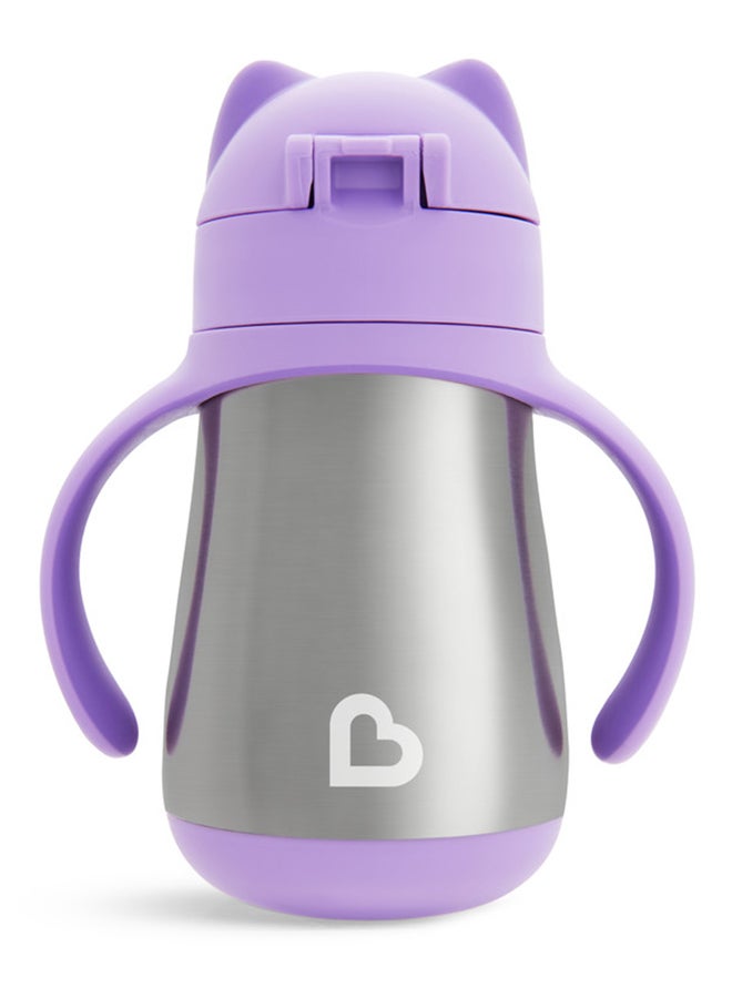 Stainless Steel Insulated Double Walled Straw Cup 8 Oz, Cool Cat Design, Keeps Drink Cool For Up To 15 Hours, Purple