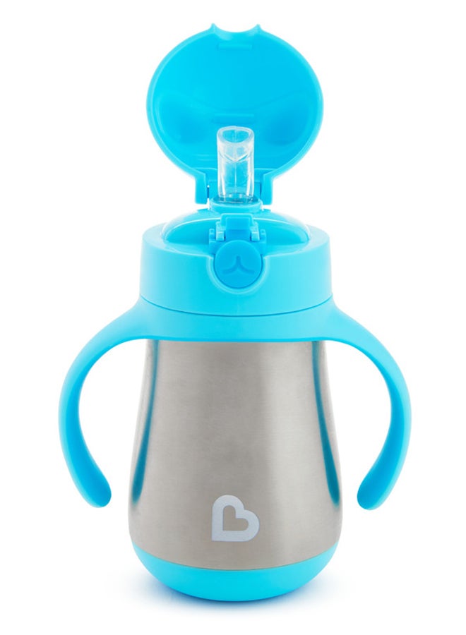 Stainless Steel Insulated Double Walled Straw Cup 8 Oz, Cool Cat Design, Keeps Drink Cool For Up To 15 Hours, Blue