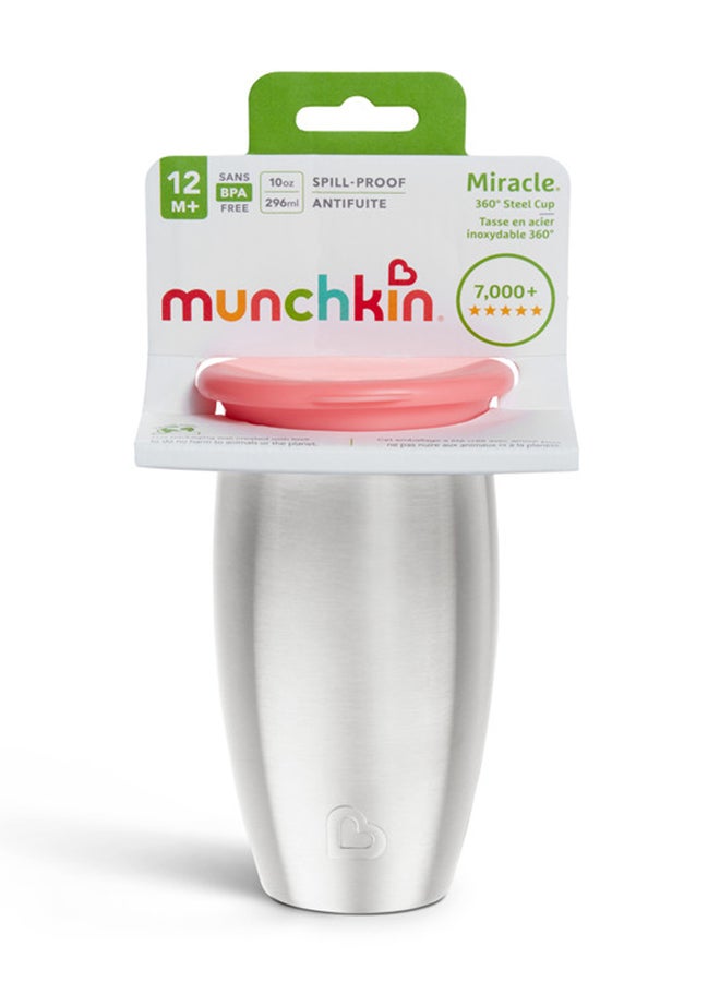 Miracle 360 Stainless Steel Insulated Double Walled Toddler Cup, 10 Oz, Keeps Drink Cool For Up To 15 Hours, 12 Months+ Pink
