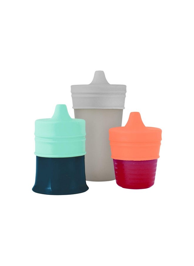 Boon Snug Silicone Sippy Cup Lids - Convert Kids Cups or Toddler Cups into Sippy Cups - Toddler Feeding Supplies - 3 Count - Multi