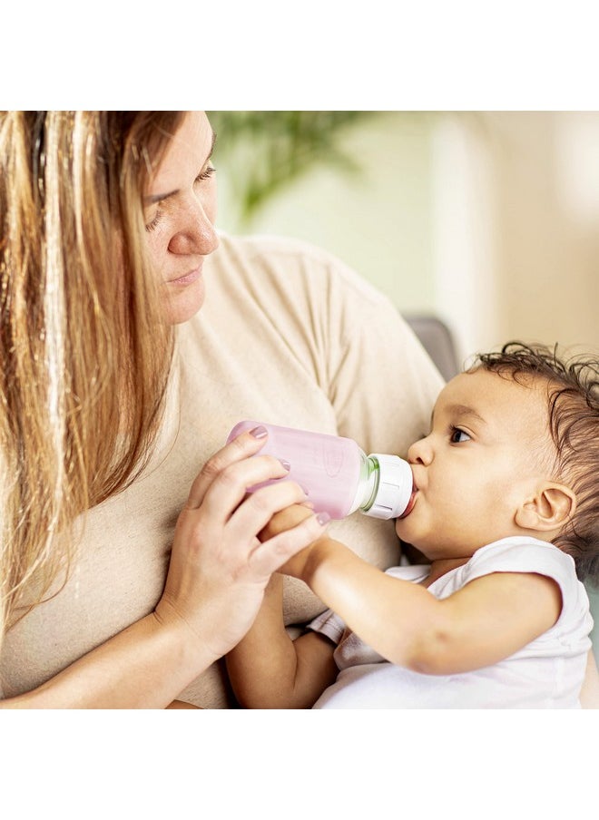 Dr. Brown's Natural Flow Options+ Glass Baby Bottle Sleeves,100% Silicone,4 oz,Narrow,Pink