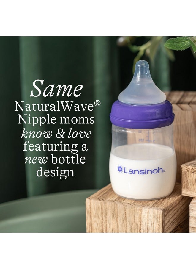Lansinoh Anti-Colic Baby Bottle for Breastfeeding Babies, 5 Ounces, 1 Count, Includes 1 Slow Flow Nipple, Size S and Stackable Lid