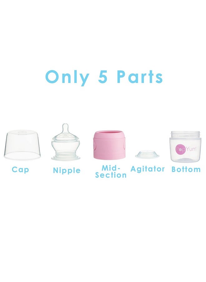 PopYum 5 oz Pink Anti-Colic Formula Making/Mixing/Dispenser Baby Bottles, 3-Pack with #1 Slow Flow Nipples, 150 ml, BPA-Free, Natural Latch