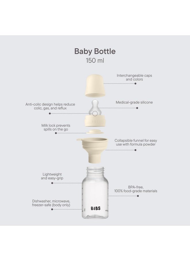 BIBS Baby Bottle 5 oz / 150 ml Silicone Nipple - Anti-Colic, BPA-Free, Round Nipple, Slow Flow, Lightweight & Easy to Clean, Suitable for Newborns 0+ Years - Blush