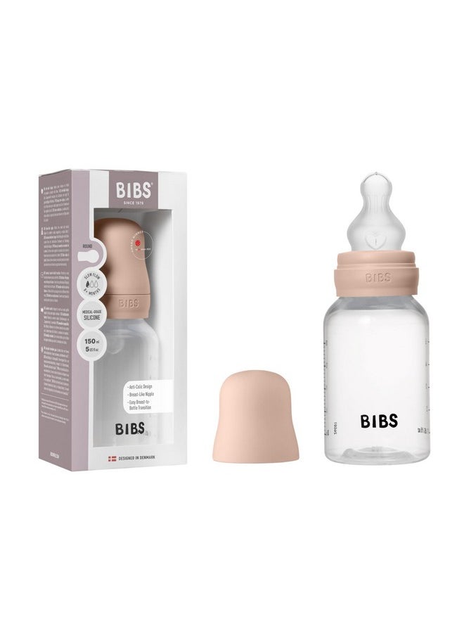 BIBS Baby Bottle 5 oz / 150 ml Silicone Nipple - Anti-Colic, BPA-Free, Round Nipple, Slow Flow, Lightweight & Easy to Clean, Suitable for Newborns 0+ Years - Blush