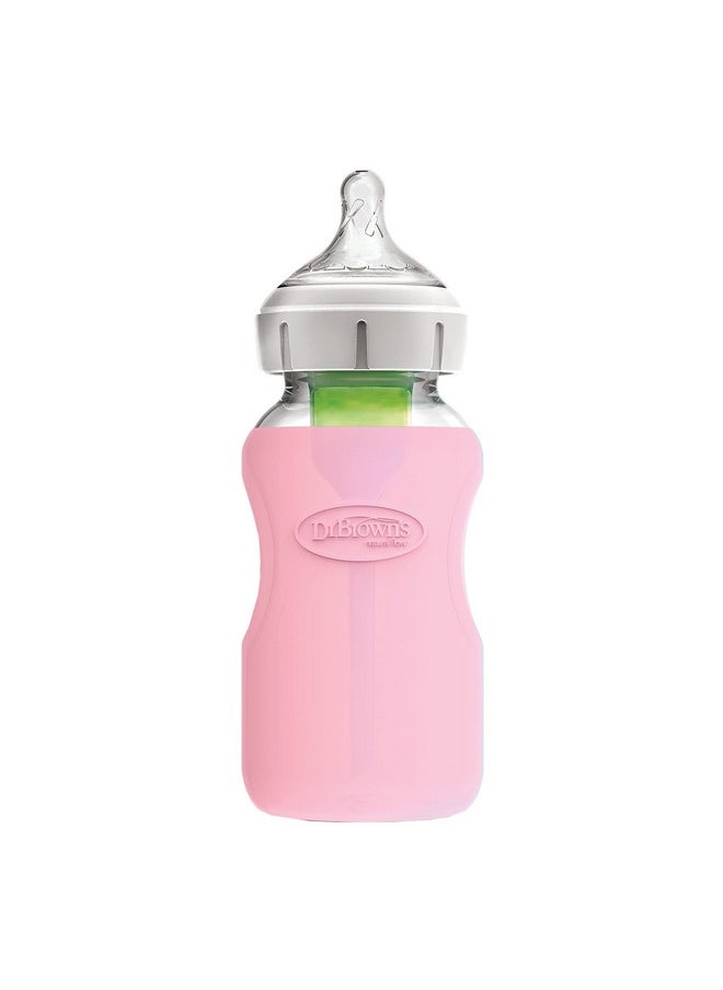 Dr. Brown's Natural Flow Options+ Glass Baby Bottle Sleeves,100% Silicone,9 oz,Wide-Neck,Pink
