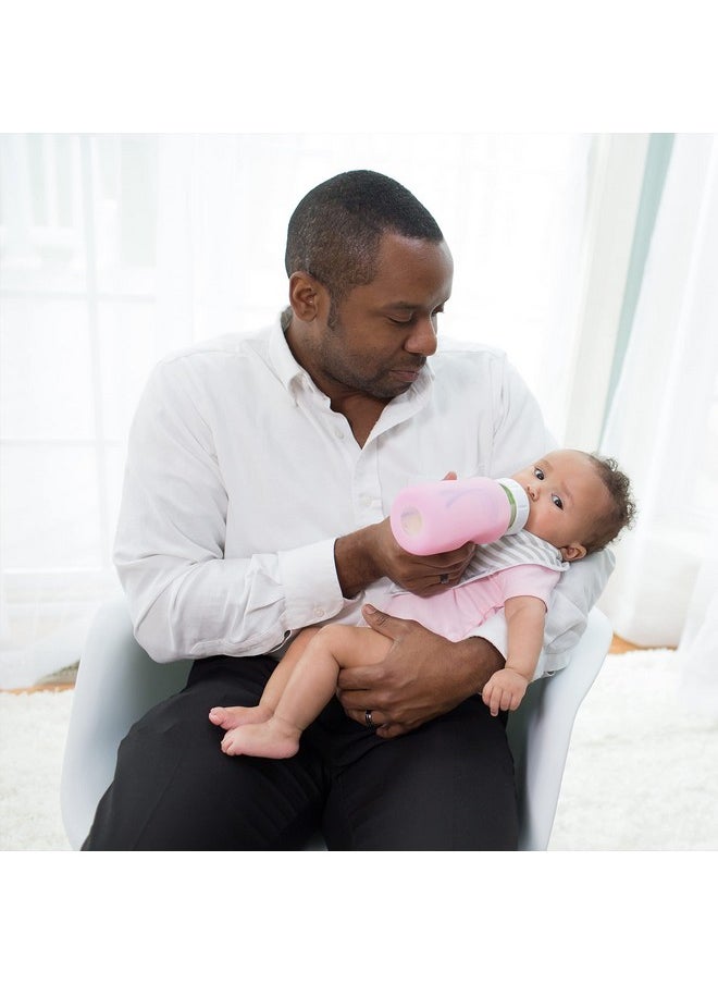 Dr. Brown's Natural Flow Options+ Glass Baby Bottle Sleeves,100% Silicone,9 oz,Wide-Neck,Pink