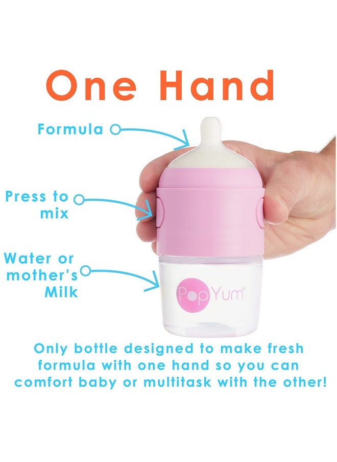 PopYum 5 oz Pink Anti-Colic Formula Making/Mixing/Dispenser Baby Bottles, 2-Pack with #1 Slow Flow Nipples, 150 ml, BPA-Free, Natural Latch