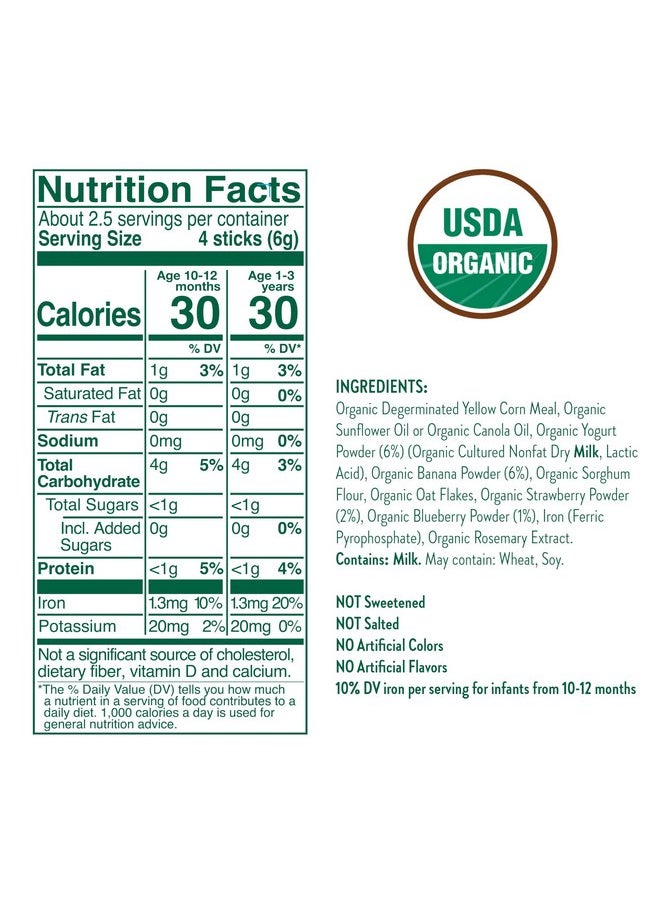 Little Bellies Organic Berry Yogurt Pick-Me Sticks, (Pack of 5 x 0.56 oz Individual Packs)