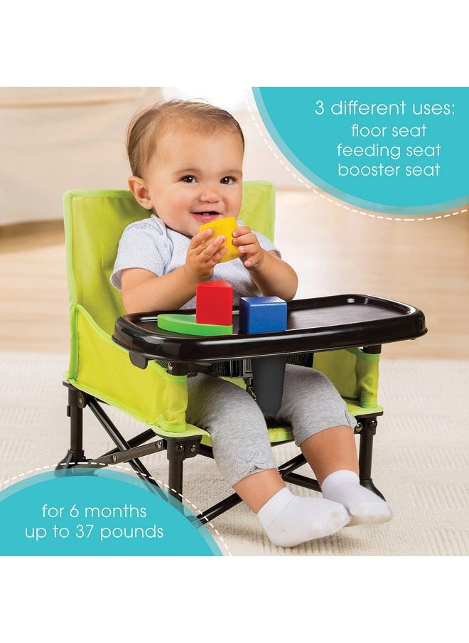 Summer by Bright Starts Pop 'N Sit Portable Booster Chair, Floor Seat, Indoor/Outdoor Use, Compact Fold, Green, 6 Mos - 3 Yrs