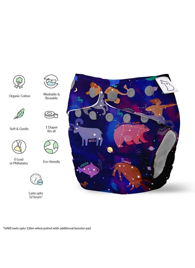 Uno Freesize Cloth Diaper | Cloth Diaper For Babies 3M To 3Y | Washable & Reusable Cloth Diaper | Comes With Cloth Diaper Insert | 1 Organic Cotton Soaker (Super Nova)