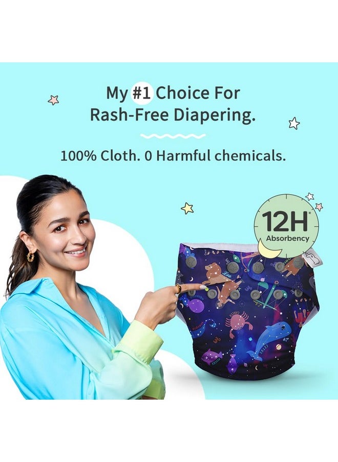 Uno Freesize Cloth Diaper | Cloth Diaper For Babies 3M To 3Y | Washable & Reusable Cloth Diaper | Comes With Cloth Diaper Insert | 1 Organic Cotton Soaker (Super Nova)