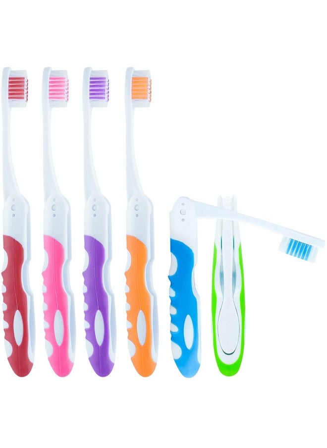 Lingito Travel Folding Toothbrush, Camping Toothbrush Bulk, Medium Bristle (6 Pack Medium-Multicolor)