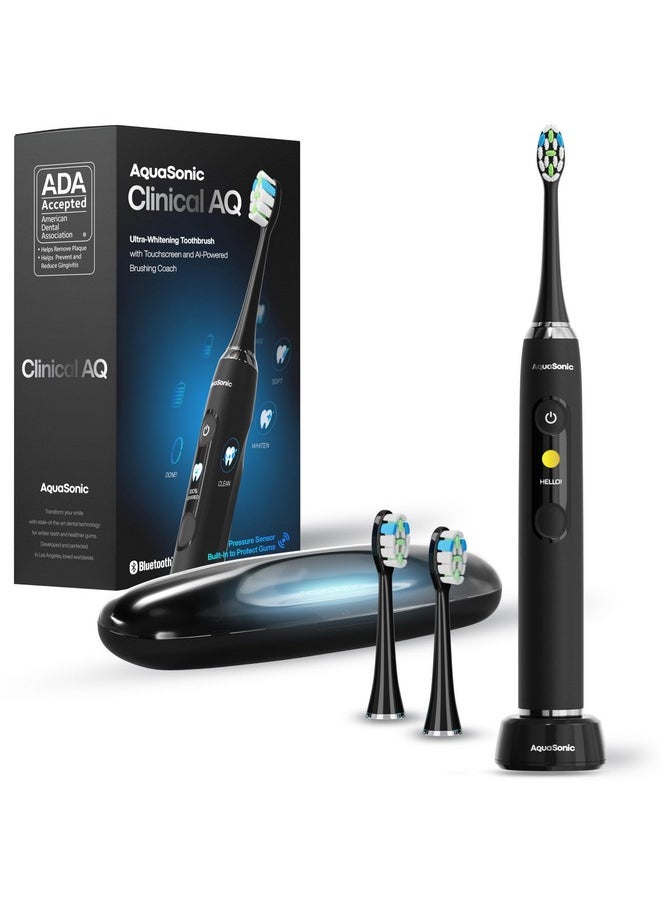 Aquasonic Clinical AQ Ultra-Whitening Smart Toothbrush with Touchscreen, Bluetooth & Brushing Coach - 2 Brush Heads & UV Sanitizing Charging Case