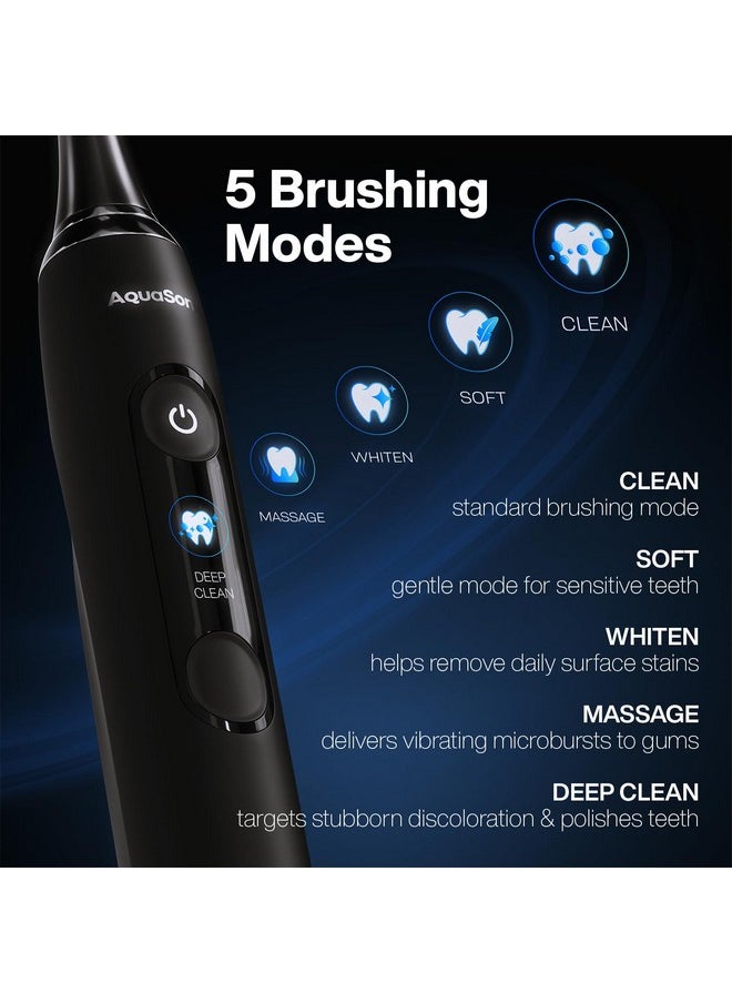 Aquasonic Clinical AQ Ultra-Whitening Smart Toothbrush with Touchscreen, Bluetooth & Brushing Coach - 2 Brush Heads & UV Sanitizing Charging Case