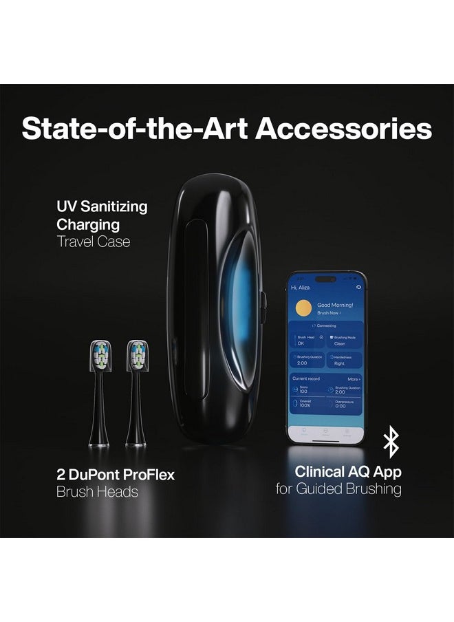 Aquasonic Clinical AQ Ultra-Whitening Smart Toothbrush with Touchscreen, Bluetooth & Brushing Coach - 2 Brush Heads & UV Sanitizing Charging Case