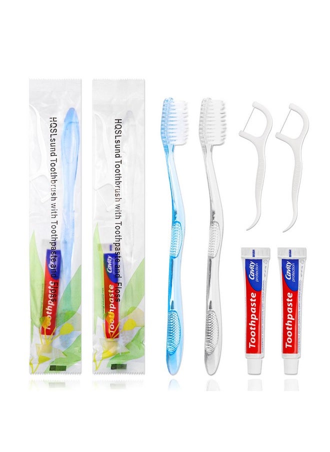 HQSLsund 200 pcs Disposable Toothbrushes with Toothpaste Floss Individually Wrapped, 2 Color Toothbrush, 10g Toothpaste, Floss Pick, Bulk Toothbrush for Homeless,Airbnb,Hotel,Guest
