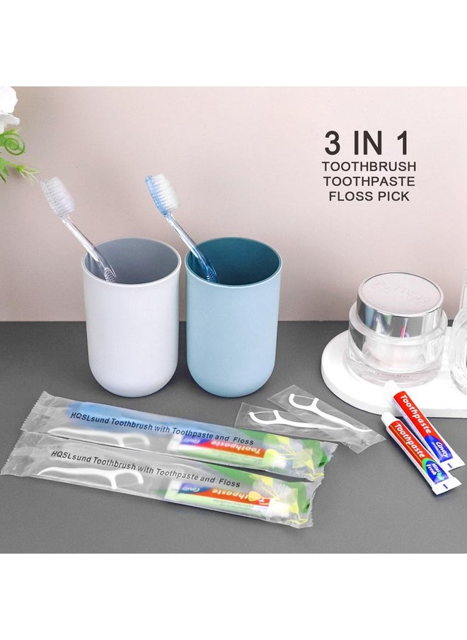 HQSLsund 200 pcs Disposable Toothbrushes with Toothpaste Floss Individually Wrapped, 2 Color Toothbrush, 10g Toothpaste, Floss Pick, Bulk Toothbrush for Homeless,Airbnb,Hotel,Guest