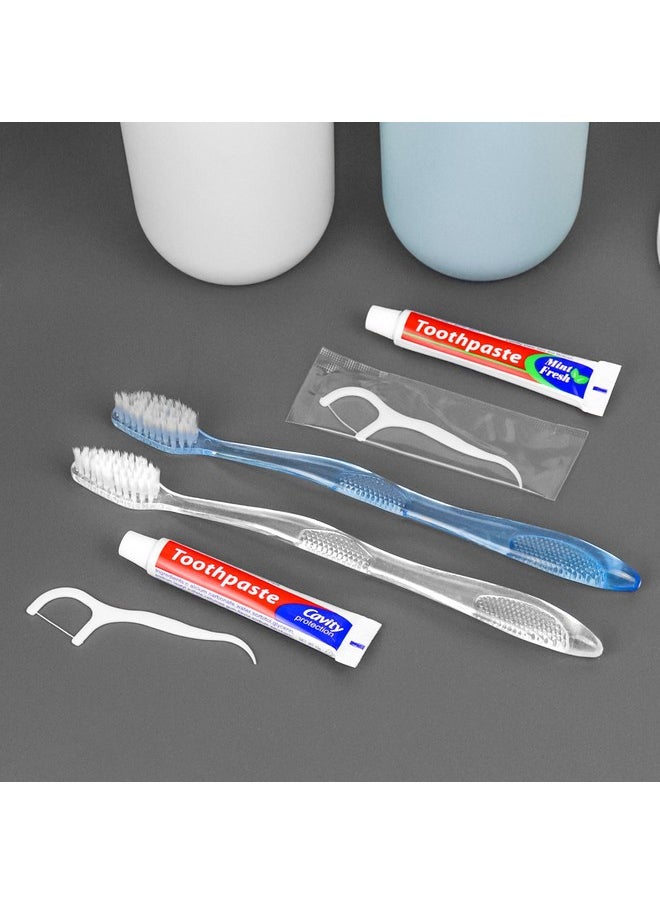 HQSLsund 200 pcs Disposable Toothbrushes with Toothpaste Floss Individually Wrapped, 2 Color Toothbrush, 10g Toothpaste, Floss Pick, Bulk Toothbrush for Homeless,Airbnb,Hotel,Guest