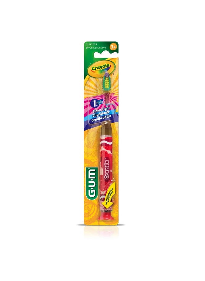 GUM Crayola Timer Light Toothbrush for Kids, Soft Bristles, Suction Cup Base, Children & Toddler Toothbrush 3 Year Old + (6pk)
