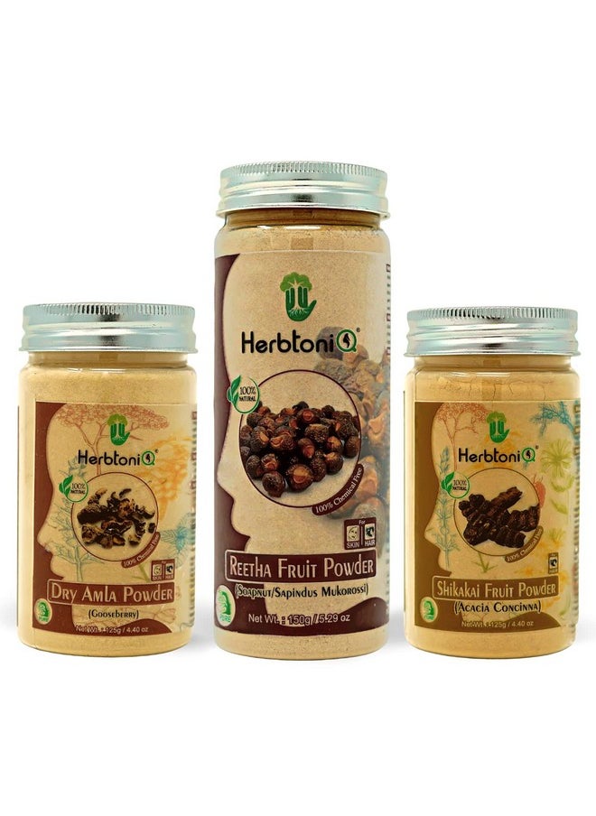 HerbtoniQ 100% Natural Dry Amla Powder, Reetha Fruit Powder & Shikakai Fruit Powder For Healthy Hair Care Pack (400 g)