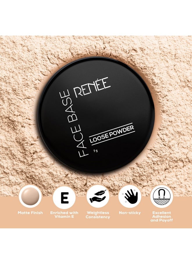 RENEE Face Base Loose Powder - Warm Beige, 7gm | Non Sticky, Weightless Matte Finish, Excellent Payoff, Enriched with Vitamin E