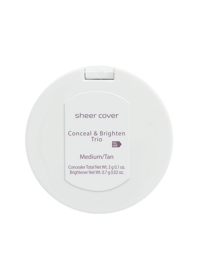Sheer Cover Studio - Conceal and Brighten Highlight Trio - Two-Toned Concealers - Shimmering Highlighter - Medium/Tan Shade - With FREE Concealer Brush - 3 Grams