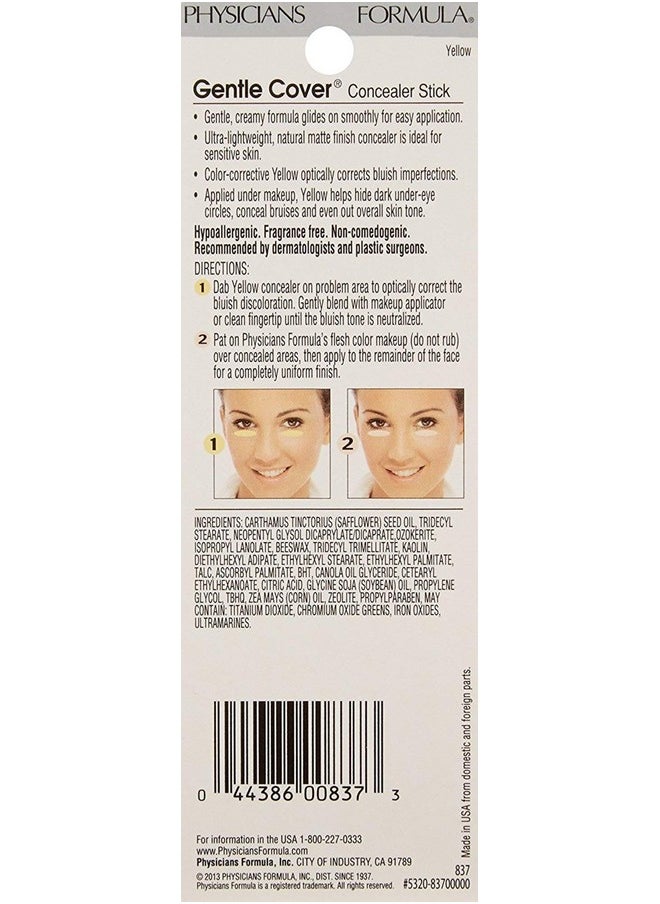 Physicians Formula Gentle Cover Concealer Stick, Yellow For Blemishes, Under-Eye Circles & Skin Imperfections