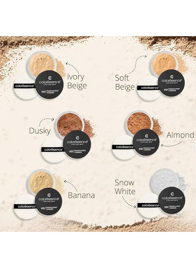 COLORESSENCE HD Translucent Loose Powder for Makeup Setting | Lightweight & Ultra Fine | Mattifying Oil-free Formula | Soft Beige - 10g